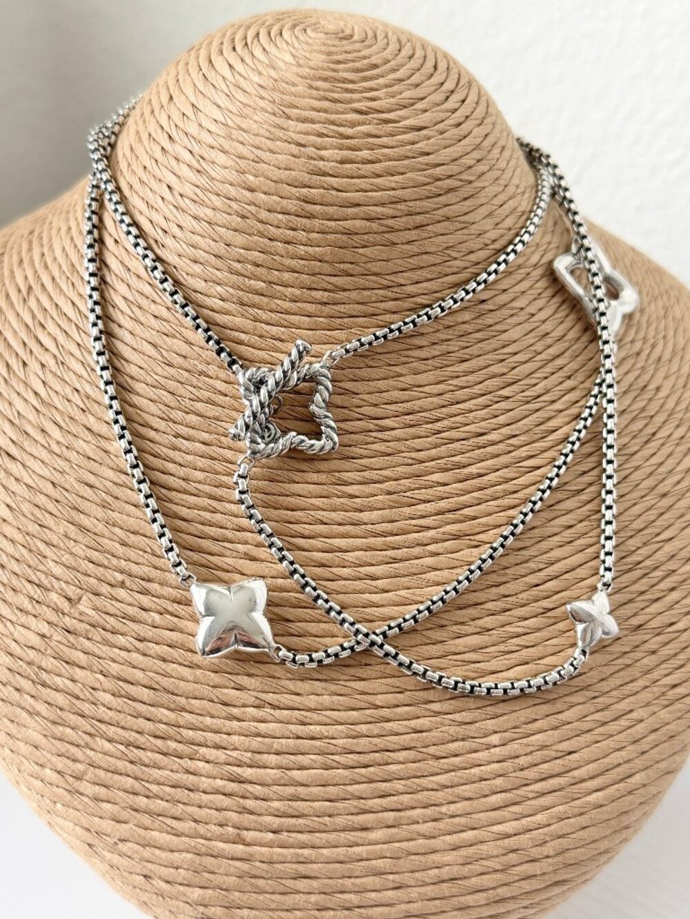 David Yurman .925 Sterling Silver Quatrefoil Chain Necklace 36" inch